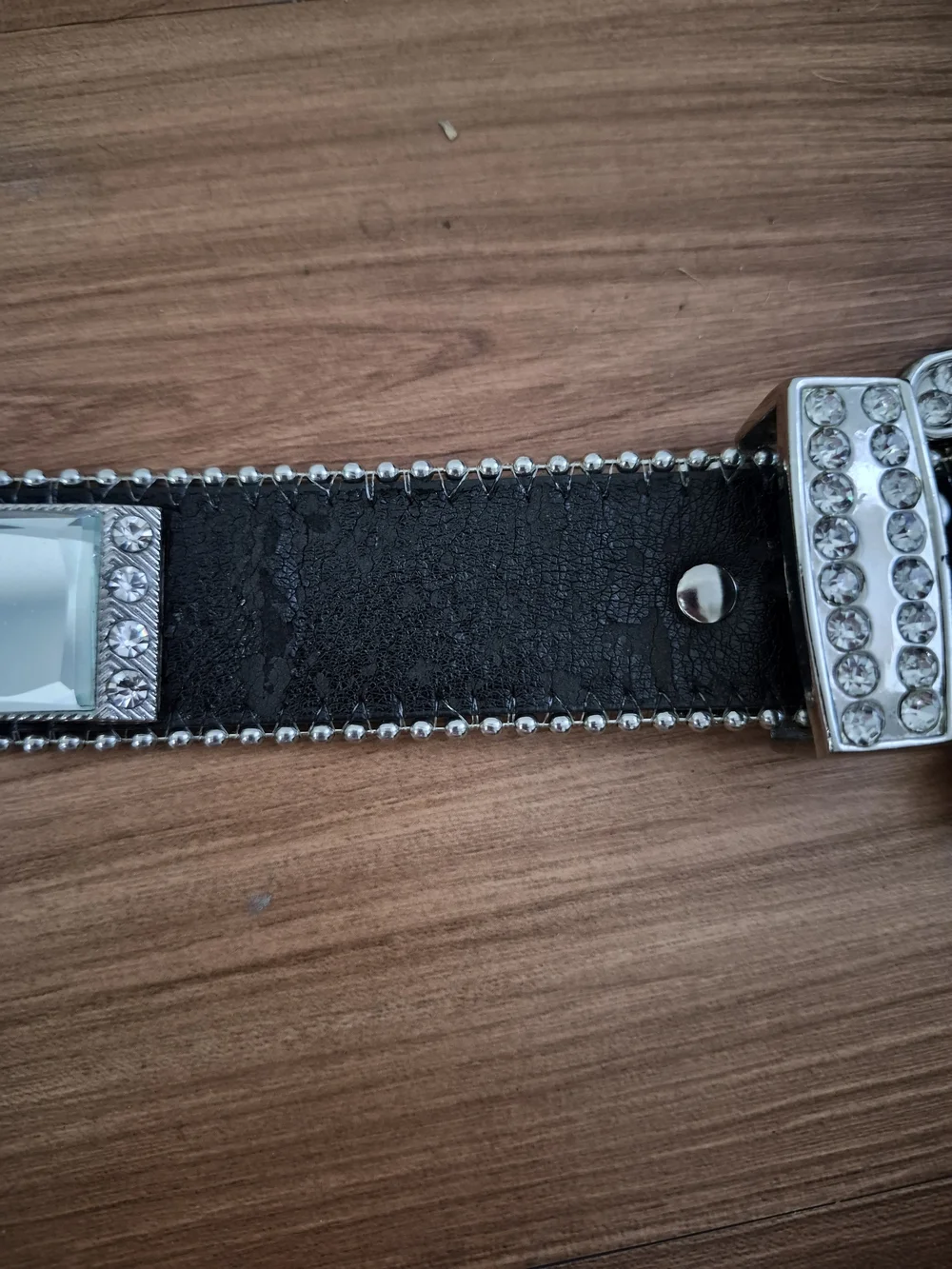Leather Rhinestone Mirrored Silver Western Belt Size Small-Medium